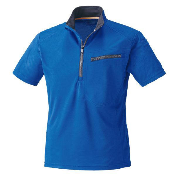 260半袖ジップアップシャツ-ブルー