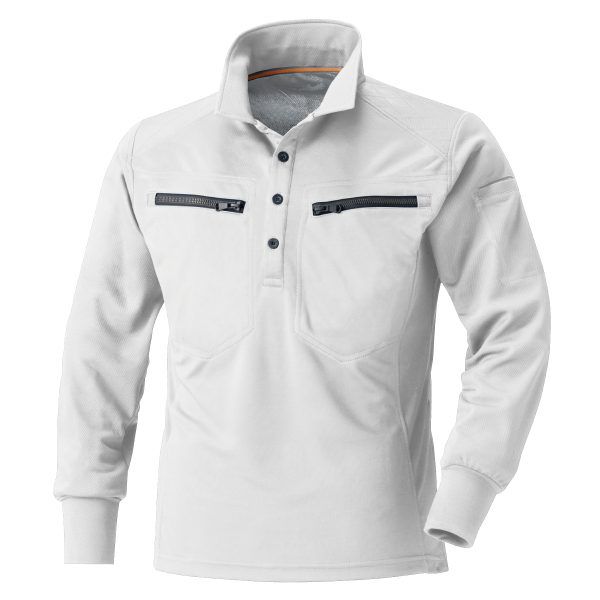 270ミニ襟長袖ポロシャツ-ホワイト