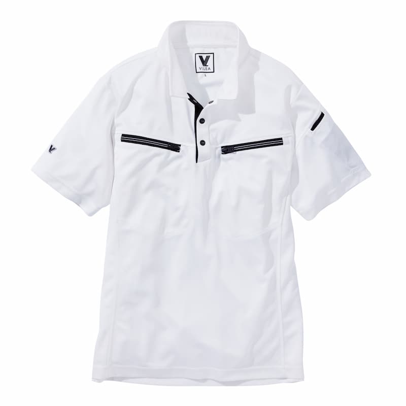 605ミニ衿半袖ポロシャツ-ホワイト